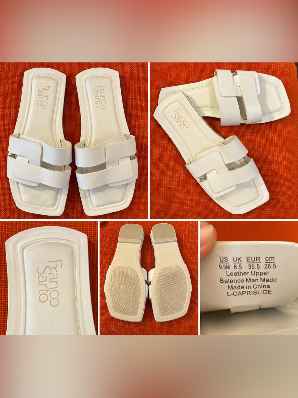 Franco Sarto Capri Slide Ivory Leather Sandals Women’s Size 9.5